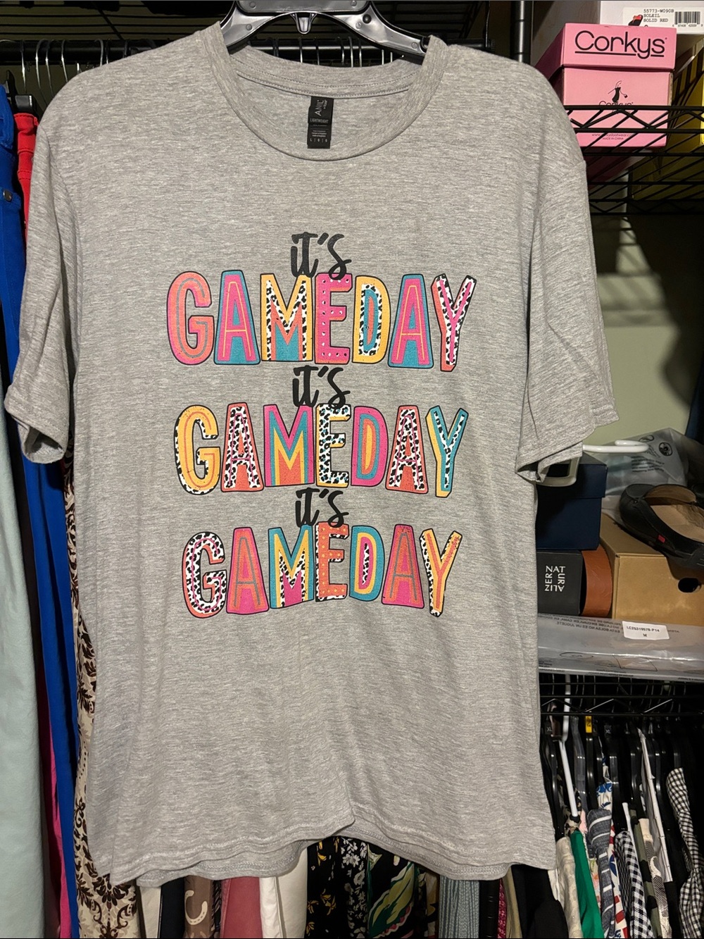 Gildan Gray Tee with Multicolor "It's Gameday" Graphic
